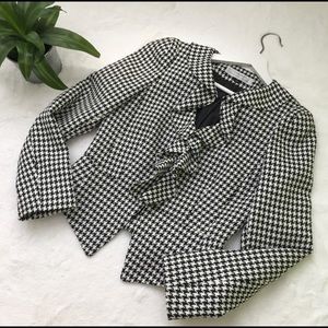 Tahari ASL Ruffle Front Houndstooth Jacket